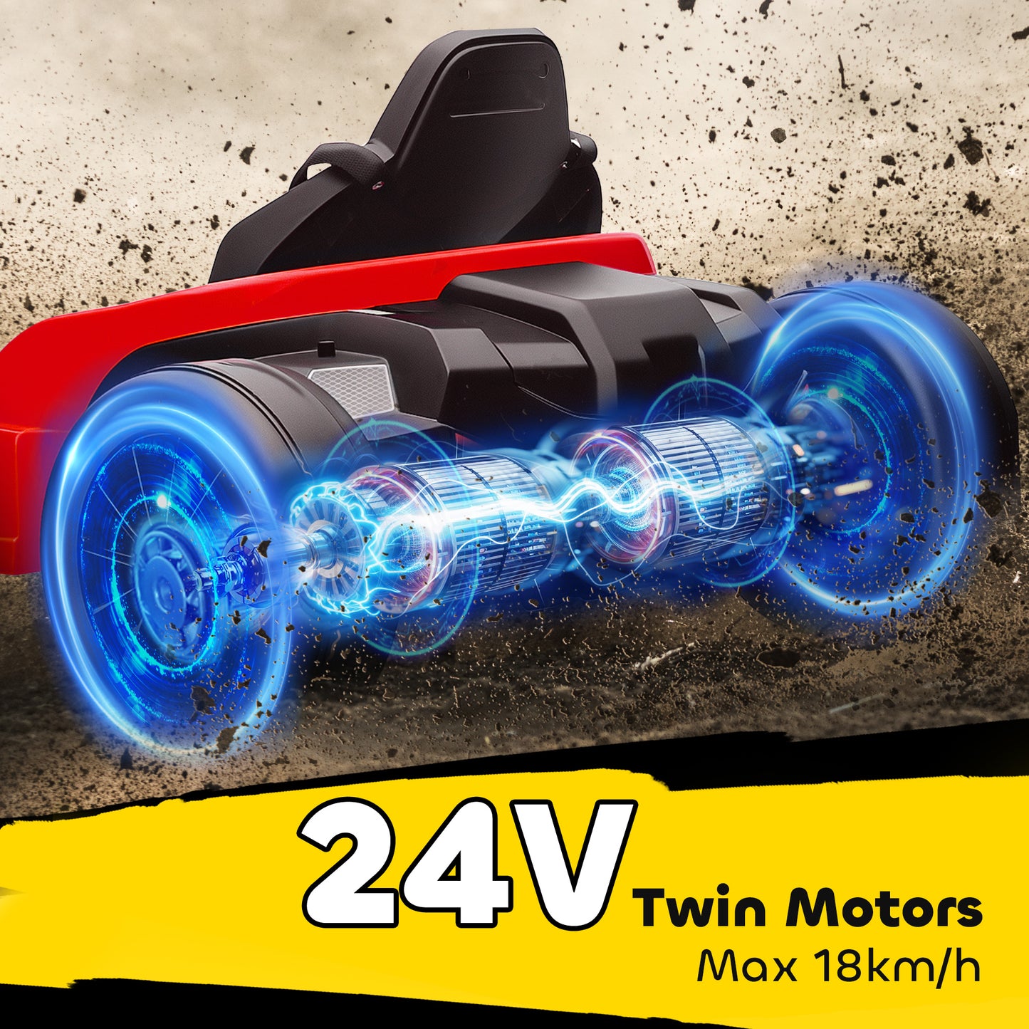 24V Electric Go Kart, Drift Kart with Adjustable Seat, Slow Start, 5-Point Harness, Music, for 6-12 Years, Red