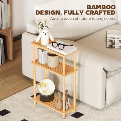 Bamboo Side Table, 3-Tier Slim End Table, Nordic Style, for Living Room, Bedroom, Office, Tool-Free Assembly