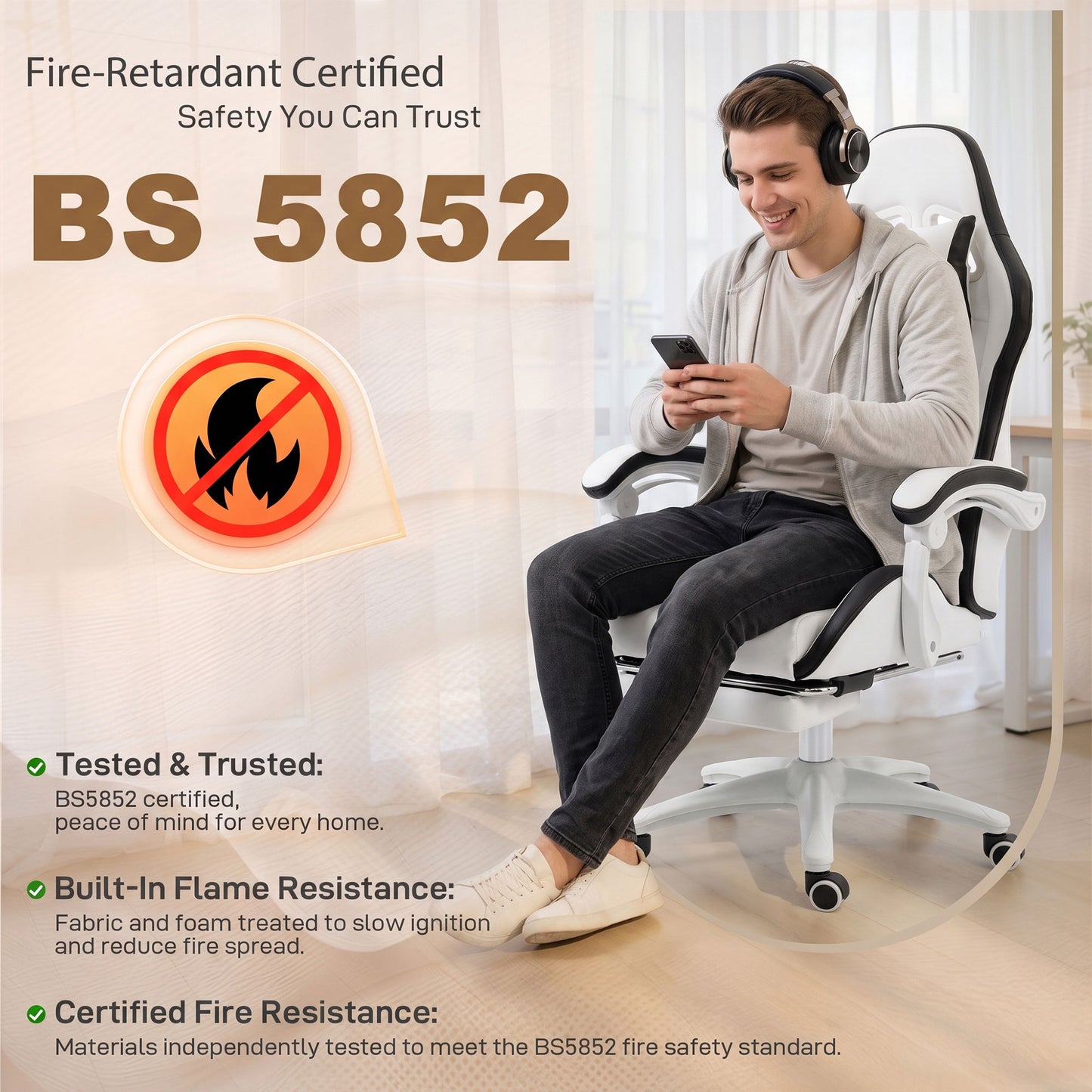 Gaming Chair, Computer Gamer Chair with Reclining High Back, Headrest, Lumbar Support, Footrest, Swivel Wheels, PU Leather