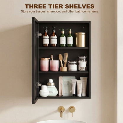 Bathroom Cabinet with Mirror, Wall Mounted Bathroom Mirror Cabinet with Storage Shelves, 40 x 12 x 60 cm, Black