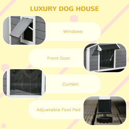Wooden Dog Kennel for Outside, for Medium Dogs, 65H x 97L x 72Wcm, Grey