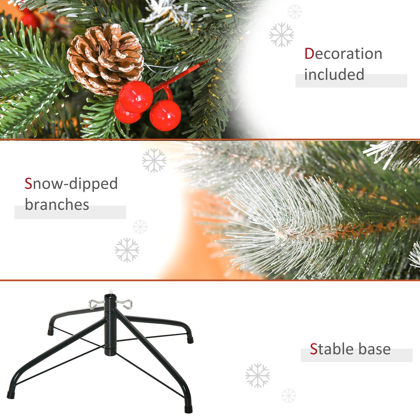 5FT Artificial Snow Dipped Christmas Tree Xmas Pencil Tree Holiday Home Party Decoration with Foldable Feet Red Berries White