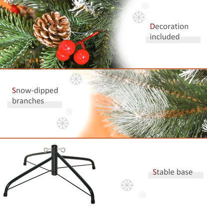 5FT Artificial Snow Dipped Christmas Tree Xmas Pencil Tree Holiday Home Party Decoration with Foldable Feet Red Berries White