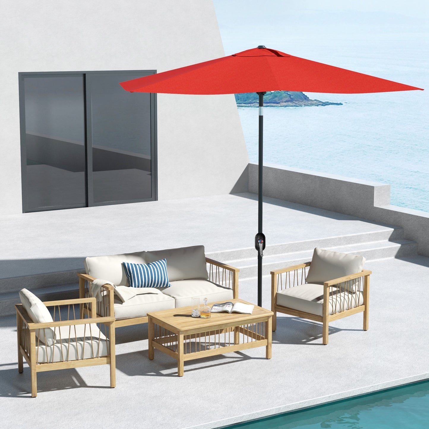 2 x 3 m Rectangular Parasol Umbrella - Red