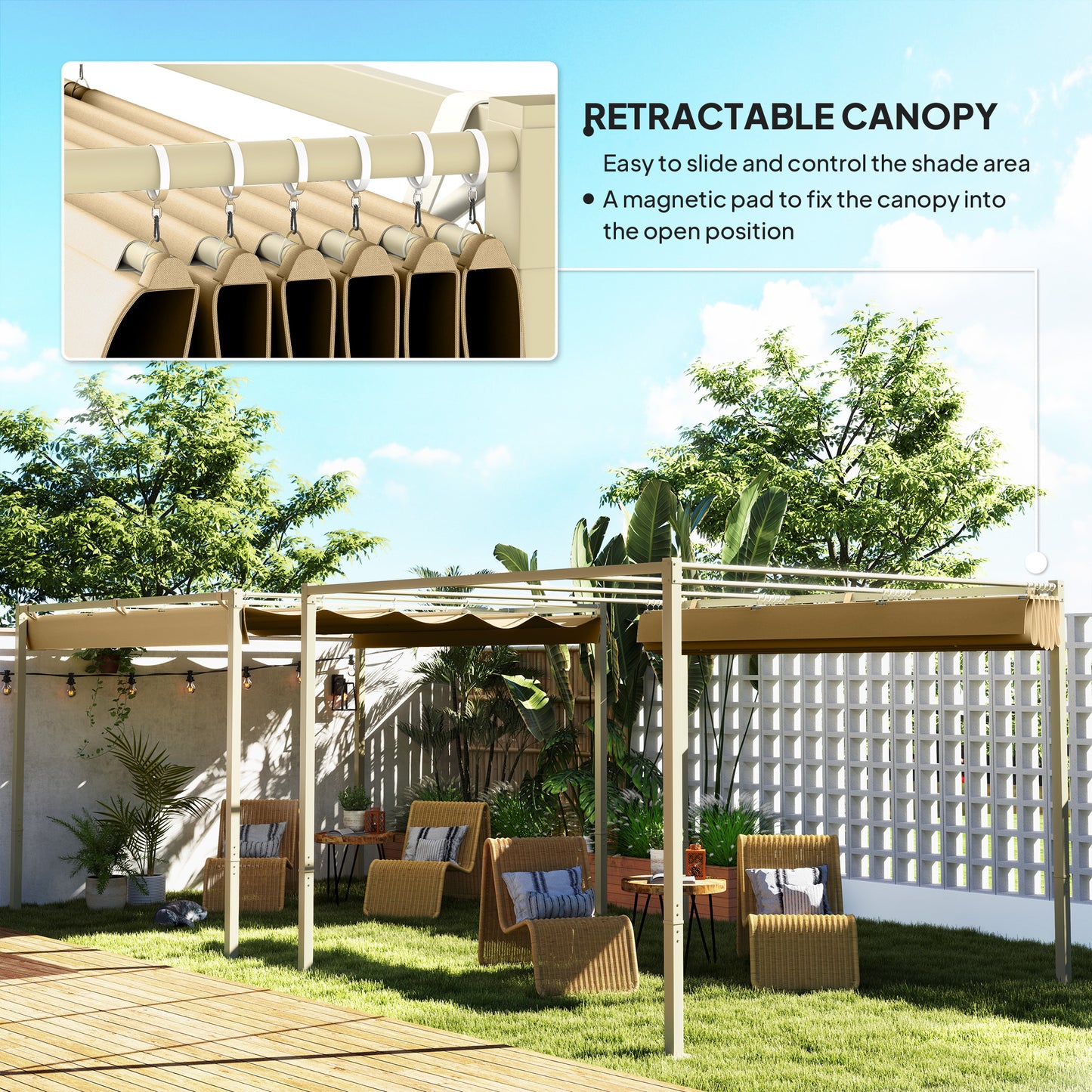 3 x 3m Retractable Roof Metal Pergola - Black