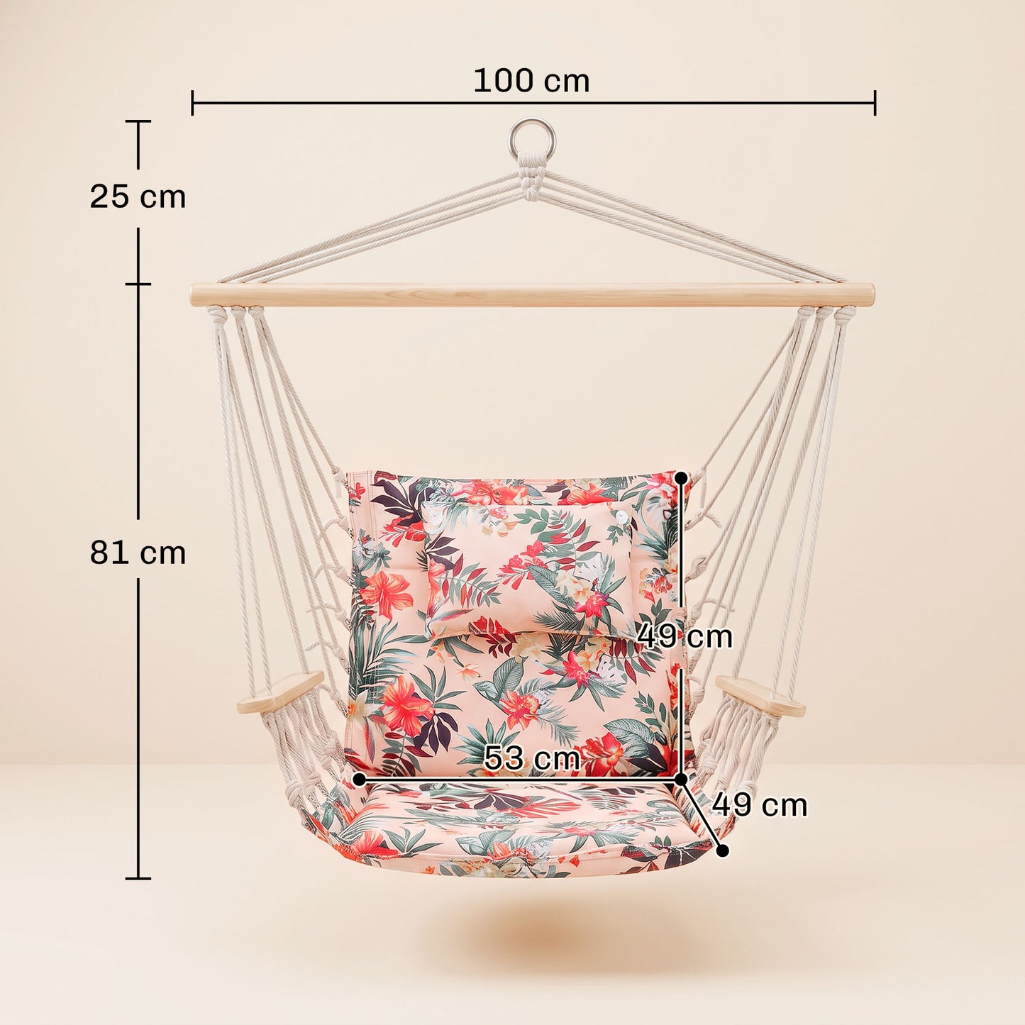 Garden Outdoor Hanging Hammock Chair Thick Rope Frame Wooden Arms Safe Garden Outdoor Spot Stylish Multicoloured floral