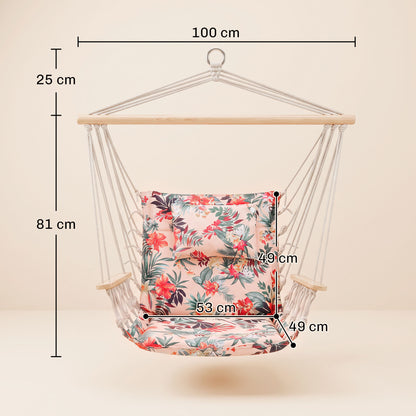 Garden Outdoor Hanging Hammock Chair Thick Rope Frame Wooden Arms Safe Garden Outdoor Spot Stylish Multicoloured floral
