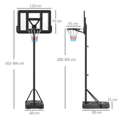 Height Adjustable Basketball Stand Net Set System, Freestanding Basketball Hoop and Stand w/ Wheels, 200-305cm - Black