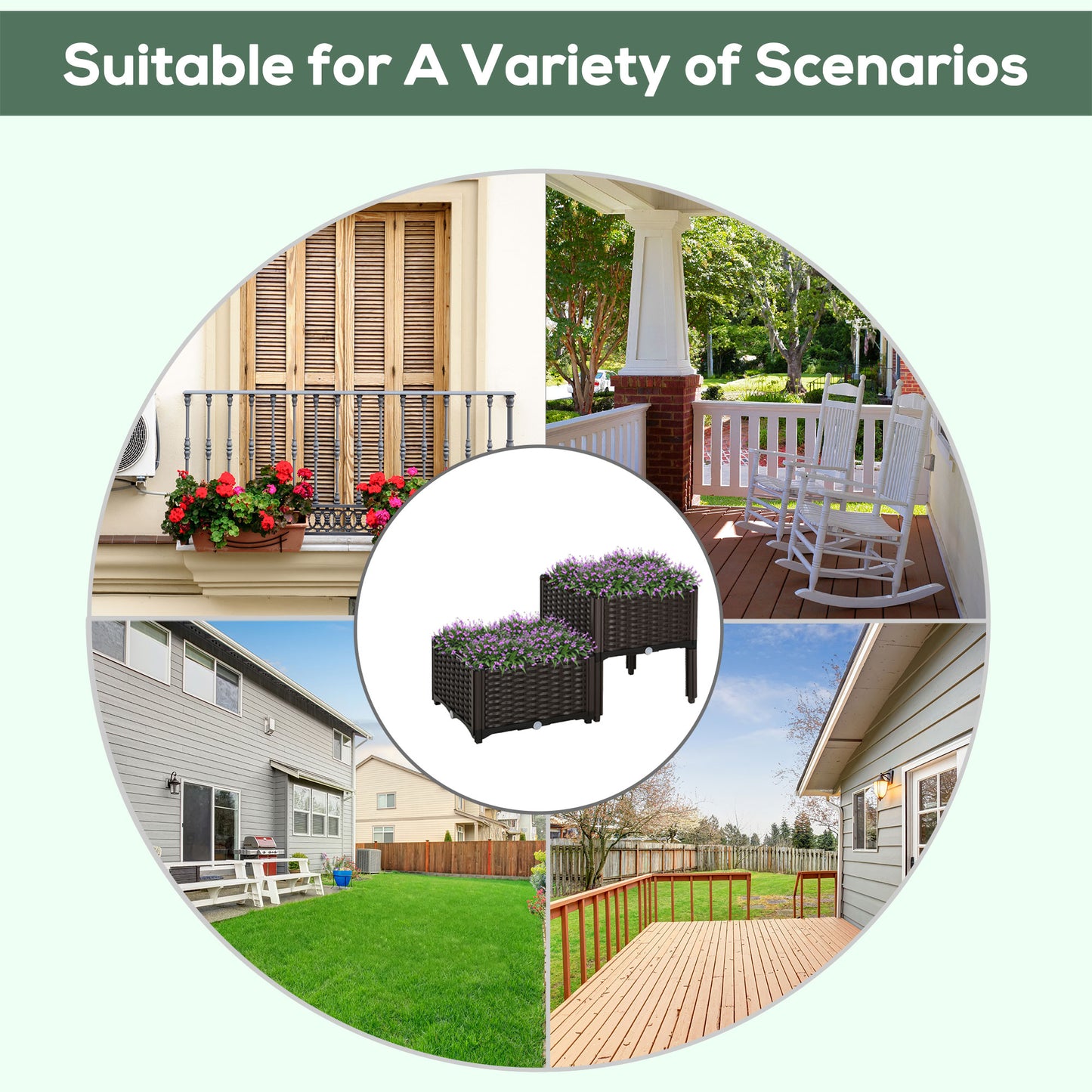 Set of 2 26L Garden Raised Bed Elevated Patio Flower Plant Planter Box PP Vegetables Planting Container, Brown