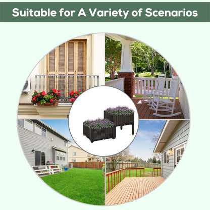 Set of 2 26L Garden Raised Bed Elevated Patio Flower Plant Planter Box PP Vegetables Planting Container, Brown