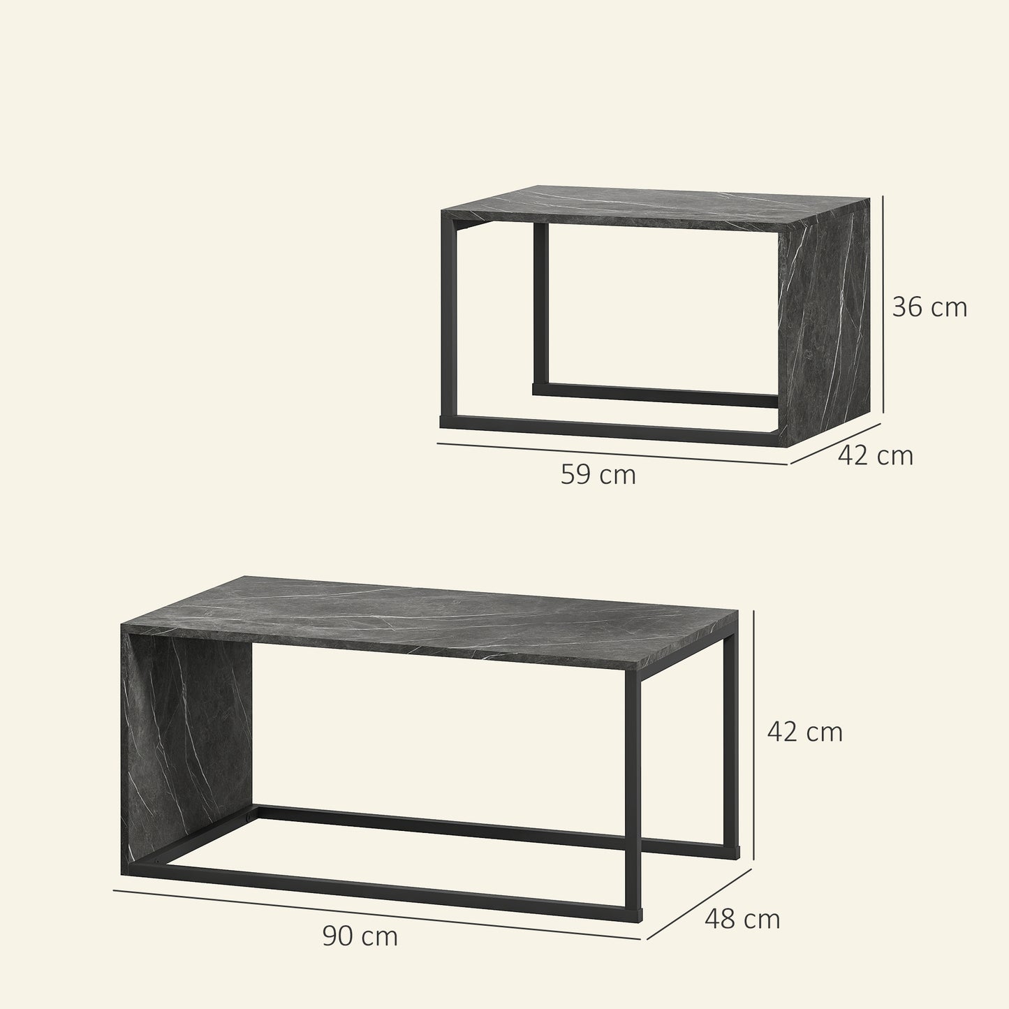 Nesting Coffee Table Set of 2, Industrial Stacking Side End Tables with Metal Frame for Living Room, Bedroom