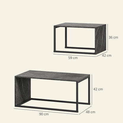 Nesting Coffee Table Set of 2, Industrial Stacking Side End Tables with Metal Frame for Living Room, Bedroom