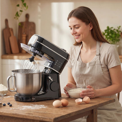 Stand Mixer, 6L 1400W Tilt-Head Food Mixer with 11 Speeds, Pulse & Fermentation Function, LED Display, Black