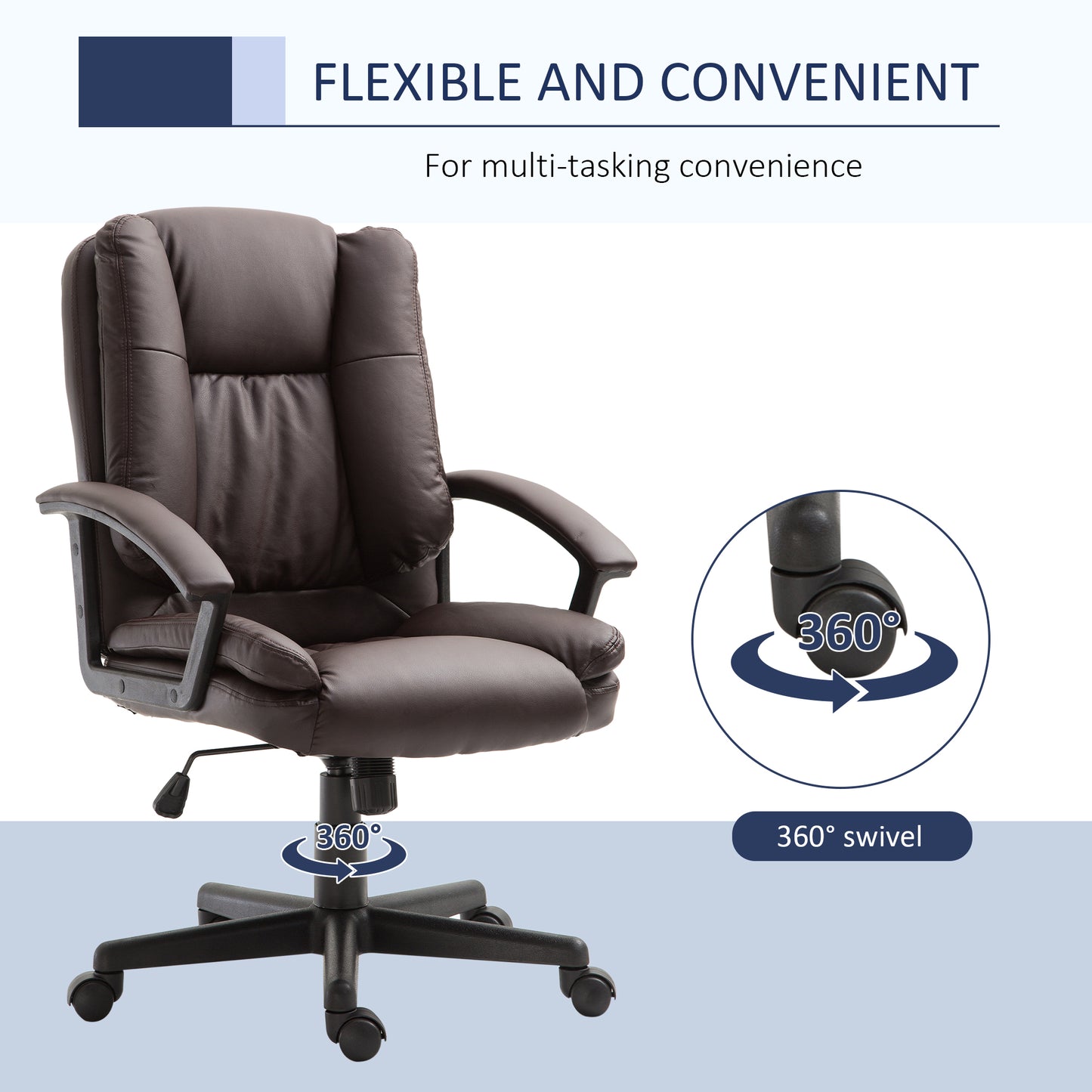 Office Chair, Computer Desk Chair, PU Leather Mid Back Executive Chair with Adjustable Height and Swivel Rolling Wheels for H