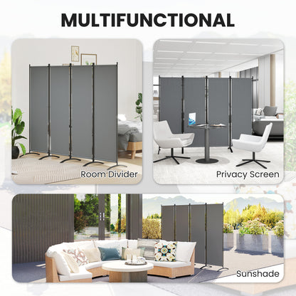 4 Panel Folding Room Divider, 1.7m Privacy Screen with Wide Feet, Portable Freestanding Metal Partition Separator for Office