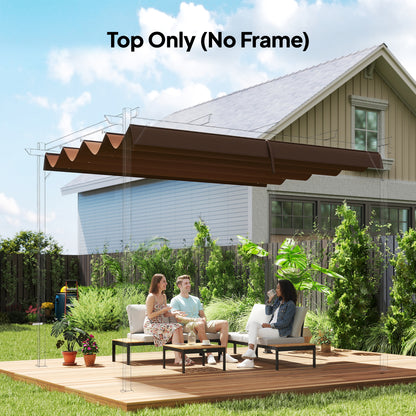 Pergola Cover Roof, 2.86 x 2.45 m Retractable Sun Shade Top for 3 x 2m Pergola Frame, UV30+ Protected, Coffee