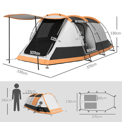 2 Man Camping Tent, with Two Rooms and Porch - Orange