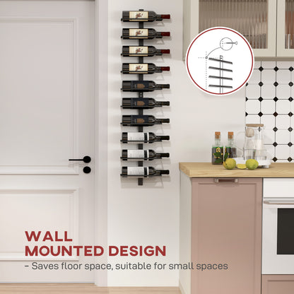Wine Rack, Wall Mounted, 10 Tier Metal Wine Display Rack, Storage Holder for Kitchen, Dining Room, Bar, Cellar, Black