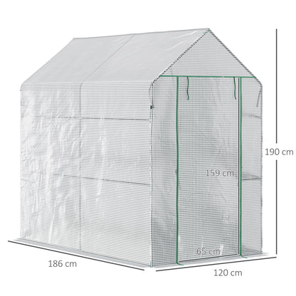 Walk In Greenhouse with 2-Tier Shelves, Roll up Zip Panel Door, Garden Polytunnel Steeple Grow House for Outdoor
