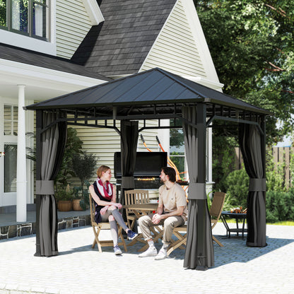3 x 3(m) Hardtop Gazebo with Galvanised Steel Roof, Waterproof Permanent Pavilion Garden Gazebo