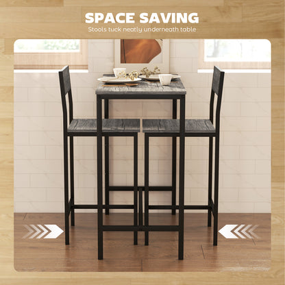 3-Piece Bar Table Set with 2 Stools, Industrial Breakfast Bar Set with Footrest, Backrest for Dining Room, Small Space