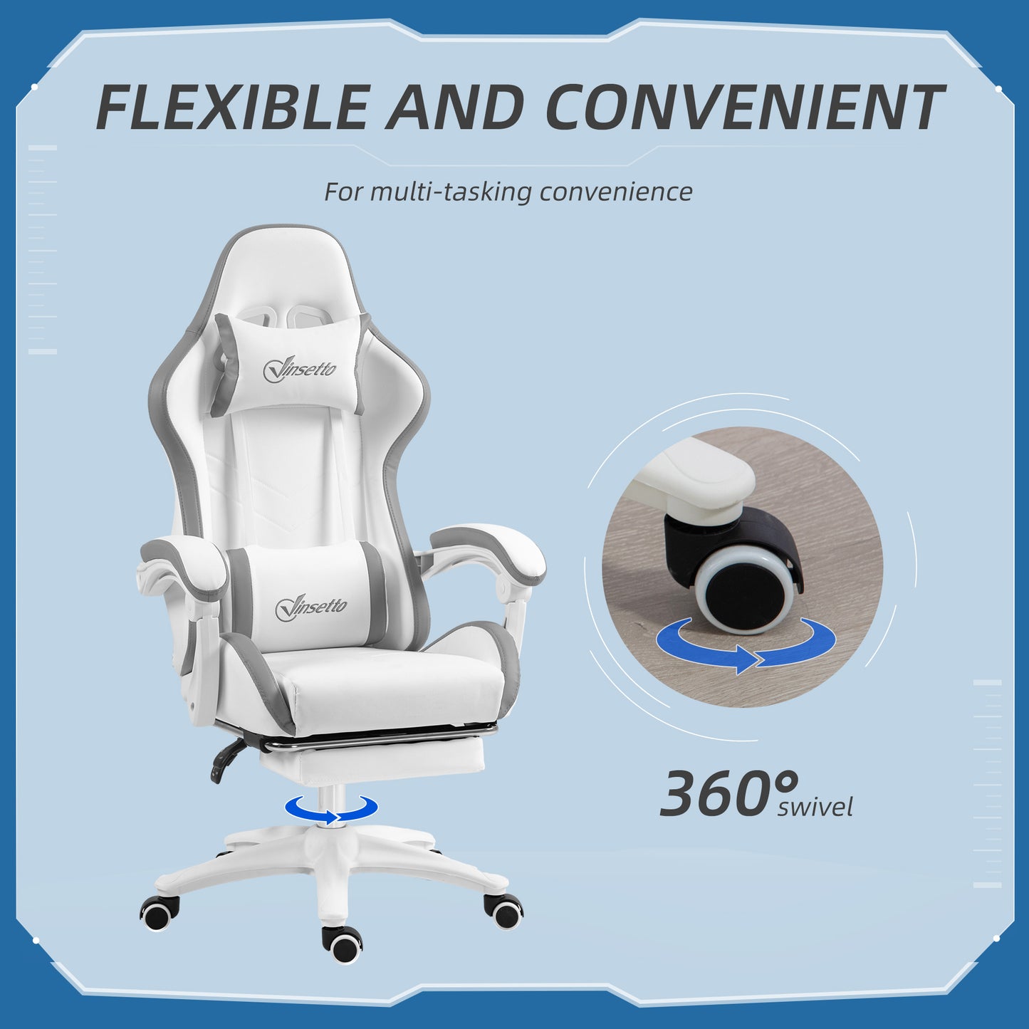 Computer Gaming Chair, PU Leather Desk Chair with Footrest, Swivel Task Chair with 135° Reclining Back and Lumbar Support
