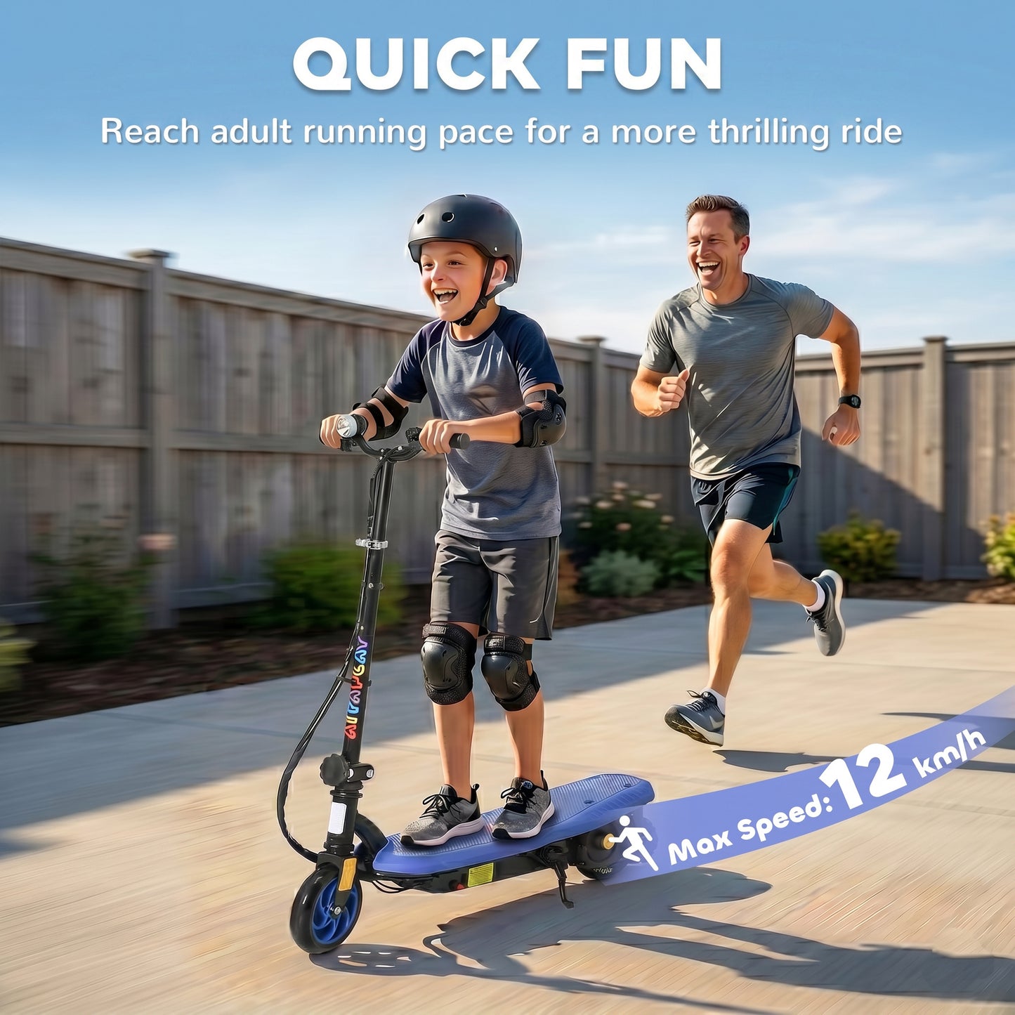 Foldable Electric Scooter, with LED Lights, for Ages 7-14 Years, Blue