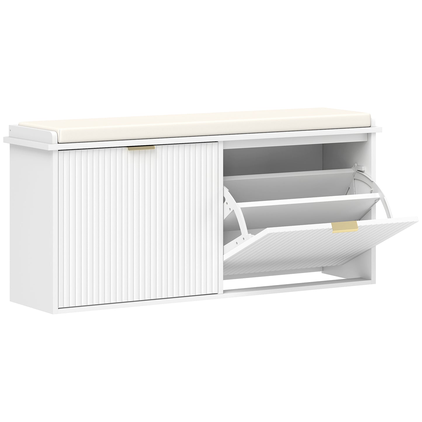 Elegant Ten Shoe Bench, with Top Seat - White