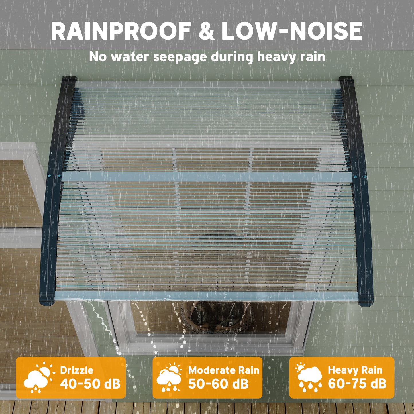 Front Door Canopy Outdoor Awning Aluminium Rigid Plastic Polycarbonate Rain Shelter UV Water Rain Resistant 120 x 75cm White