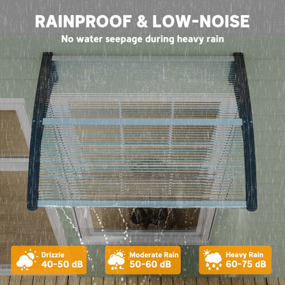 Front Door Canopy Outdoor Awning Aluminium Rigid Plastic Polycarbonate Rain Shelter UV Water Rain Resistant 120 x 75cm White