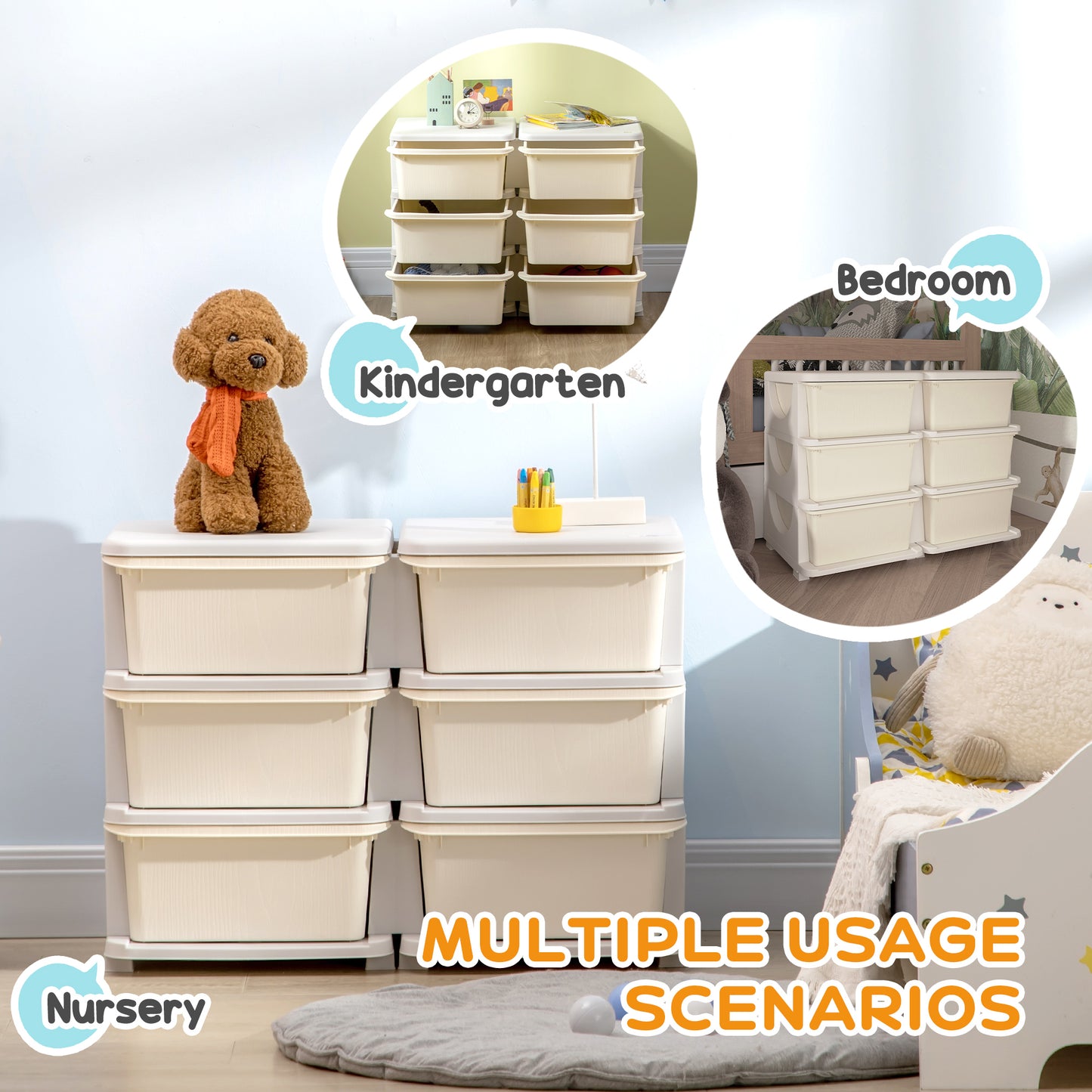 Kids Storage Unit, with Six Drawers - Cream