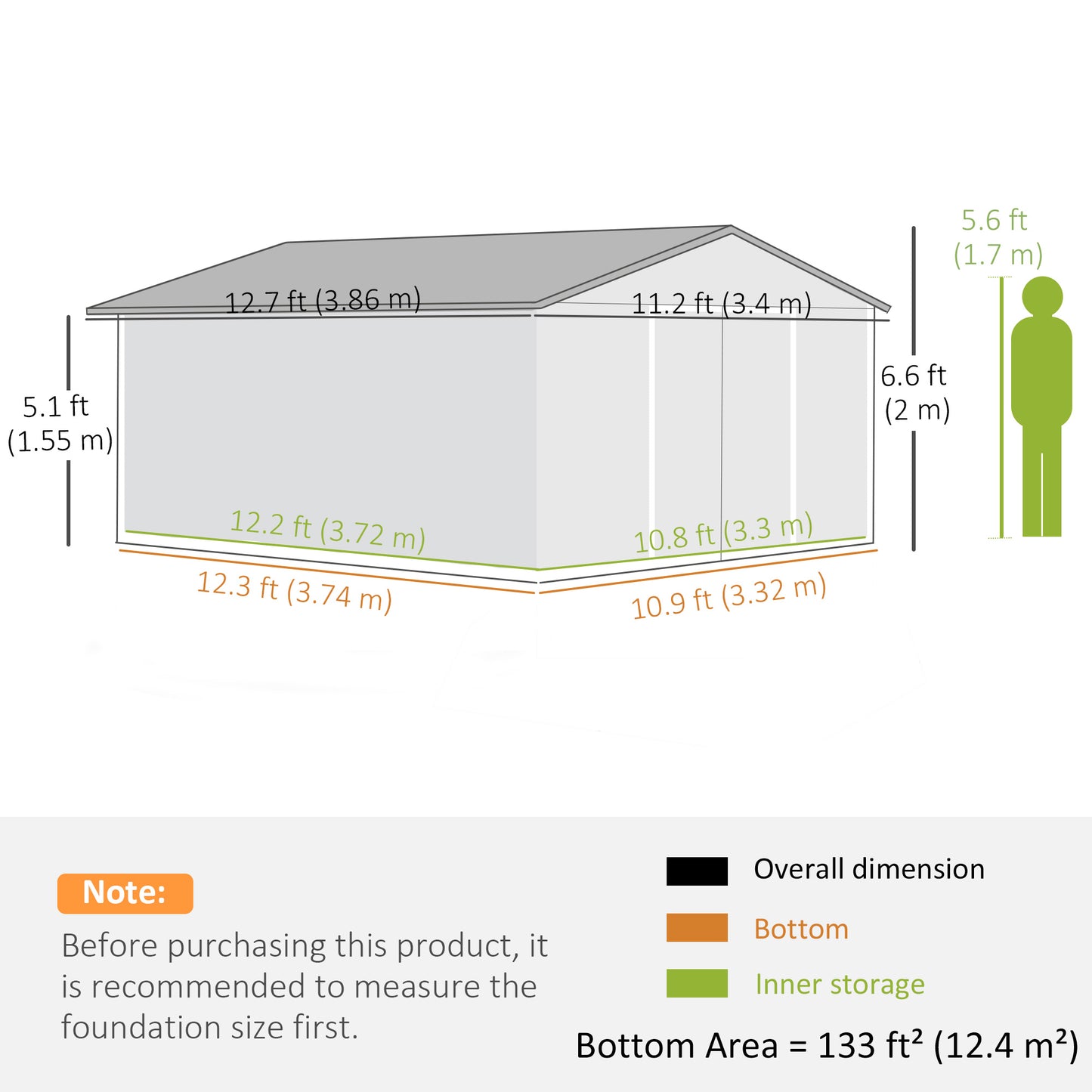 12.5ft Sliding Door Durable Steel Storage Shed with 4 Ventilation Outdoor, Green