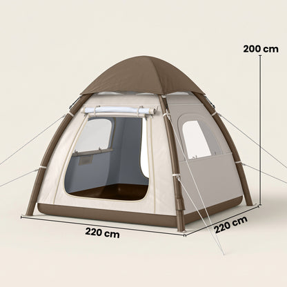 Inflatable Camping Tent with Rainfly, 3 Man Air Tent 3000mm Waterproof Blow Up Tents, Cream