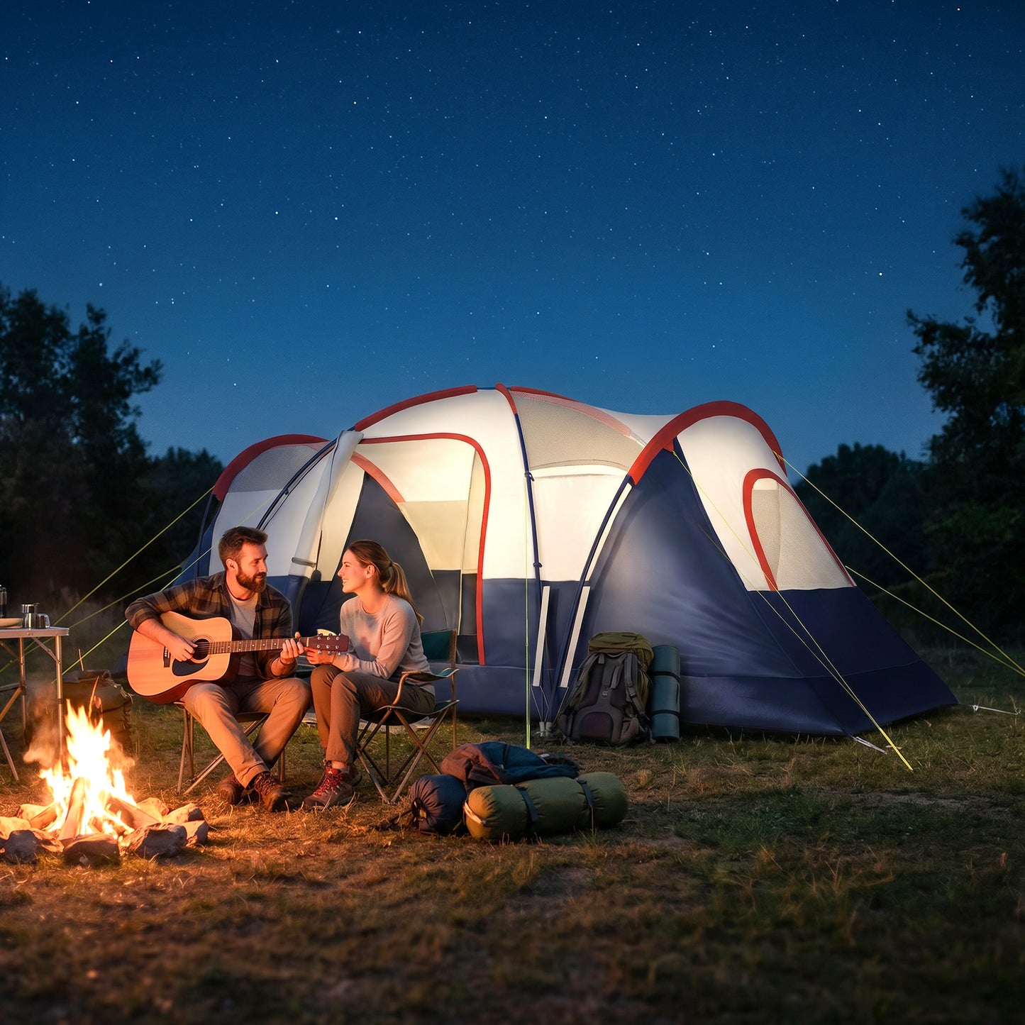 5 Man Camping Tent, Large Tunnel Tent, Water Resistant Hiking Shelter with Groundsheet and Carry Bag, Navy Blue