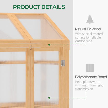 Wooden Cold Frame Polycarbonate Greenhouse with Openable Top Cover and Double Door, Grow House for Flower