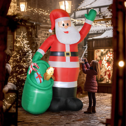9ft/275 cm Christmas Inflatable Santa with Bear Sack, Giant Christmas Blow Up Decoration with Built-in LED Lights for Garden