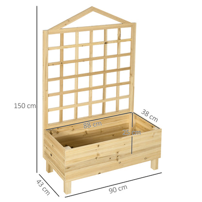 Garden Planters with Trellis for Vine Climbing, Distressed Wooden Raised Beds, 90x43x150cm, Natural Tone