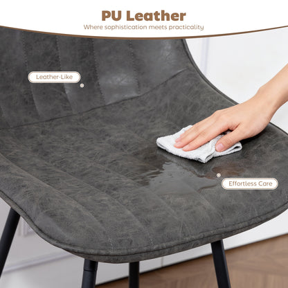 Set of 2 PU Leather Swivel Bar Stools - Grey