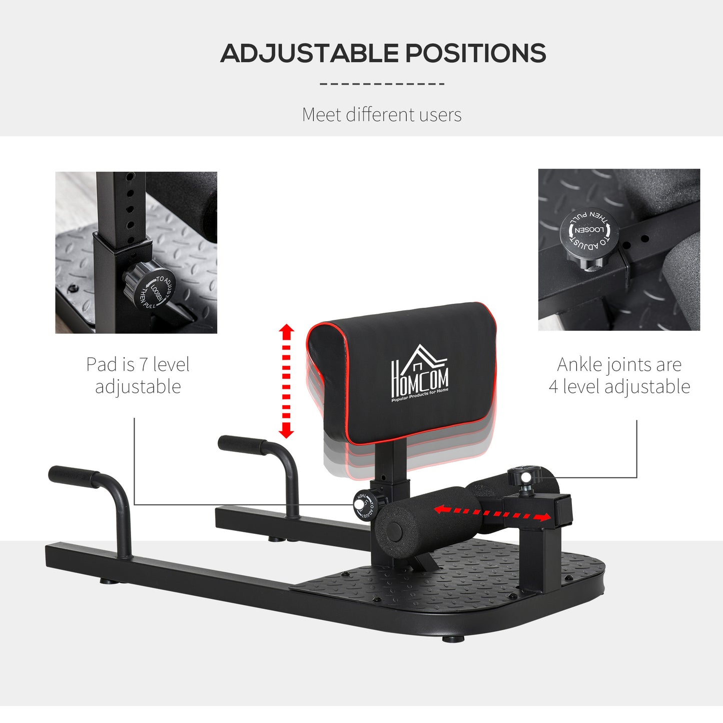 Squat Machine with Push Up Stand, Padded Hip Thrust Bench with Adjustable Cushion for Home Gym Work Out, Black