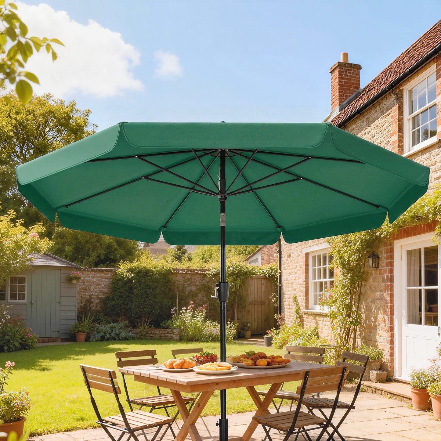 3 m Garden Parasol with Tilt Mechanism & Crank Handle, UPF 30+ Patio Umbrella Outdoor Table Umbrella, Green