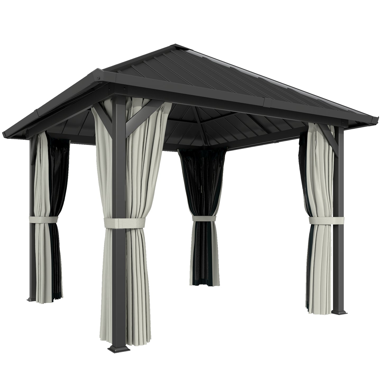 3 x 3(m) Hardtop Gazebo with Galvanised Steel Roof and Water Gutter, Waterproof Permanent Pavilion Garden Gazebo