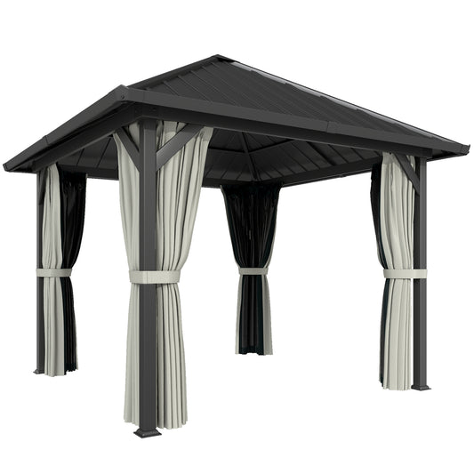 3 x 3(m) Hardtop Gazebo with Galvanised Steel Roof and Water Gutter, Waterproof Permanent Pavilion Garden Gazebo