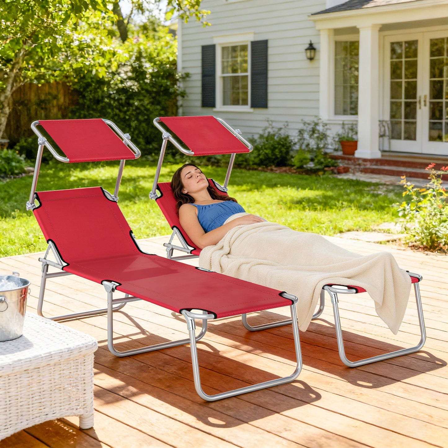 Outdoor Foldable Sun Lounger Set of 2, 4 Level Adjustable Backrest Reclining Sun Lounger Chair with Angle