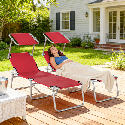 Outdoor Foldable Sun Lounger Set of 2, 4 Level Adjustable Backrest Reclining Sun Lounger Chair with Angle