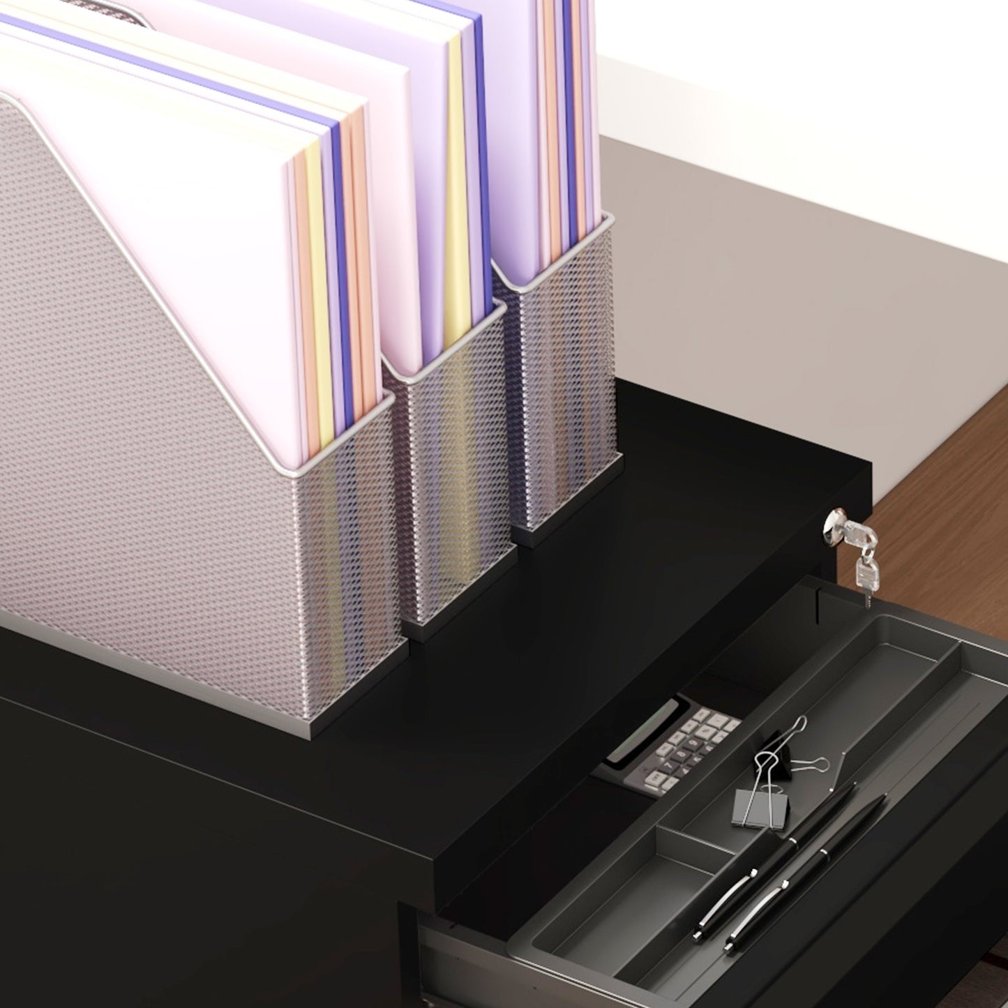 3-Drawer Filing Cabinet with Lock, Mobile Steel File Cabinet for A4, Legal and Letter Size, Under Desk Drawers