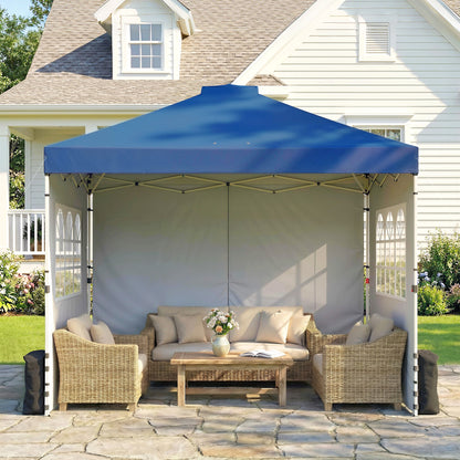 Pop Up Gazebo Waterproof Height Adjustable Canopy with 3 Sidewalls Wheeled Bag for Parties 3 x 3 m Dark Blue