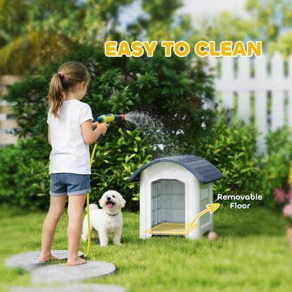 Outdoor Dog Kennel, Plastic Dog House with Removable Floor, Waterproof Roof, Raised Floor, 71 x 60 x 63 cm