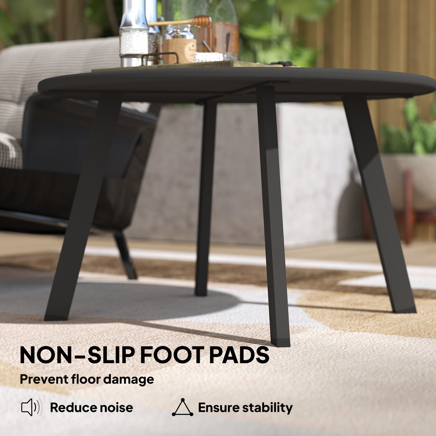 70cm Round Coffee Table, Outdoor Garden Table with Non-Slip Foot Pads and Metal Frame for Garden, Terrace, Balcony