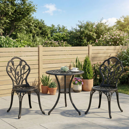 Three-Piece Aluminium Floral Bistro Garden Set - Black
