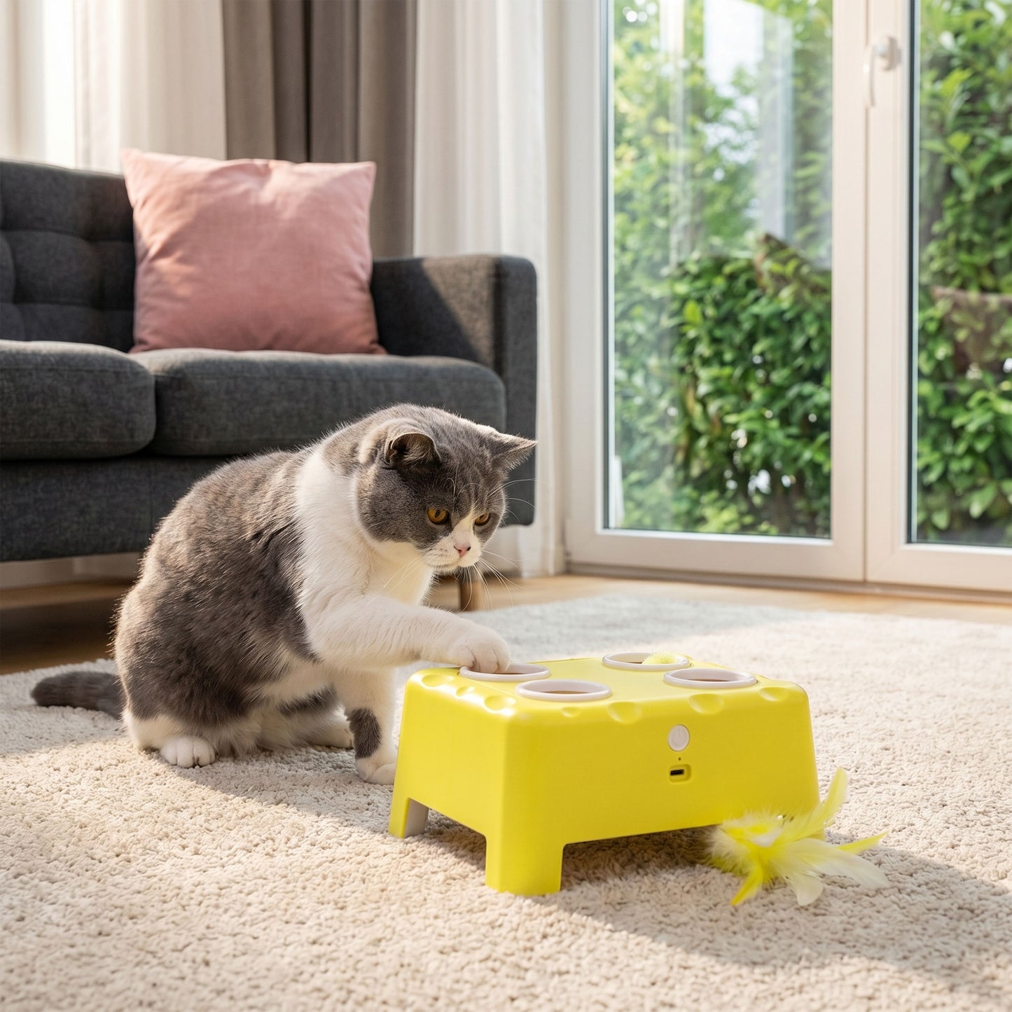 3 in 1 Interactive Cat Toys with Mouse & Feather Teaser Toy Rechargeable Automatic for Indoor Kittens & Adult Cats